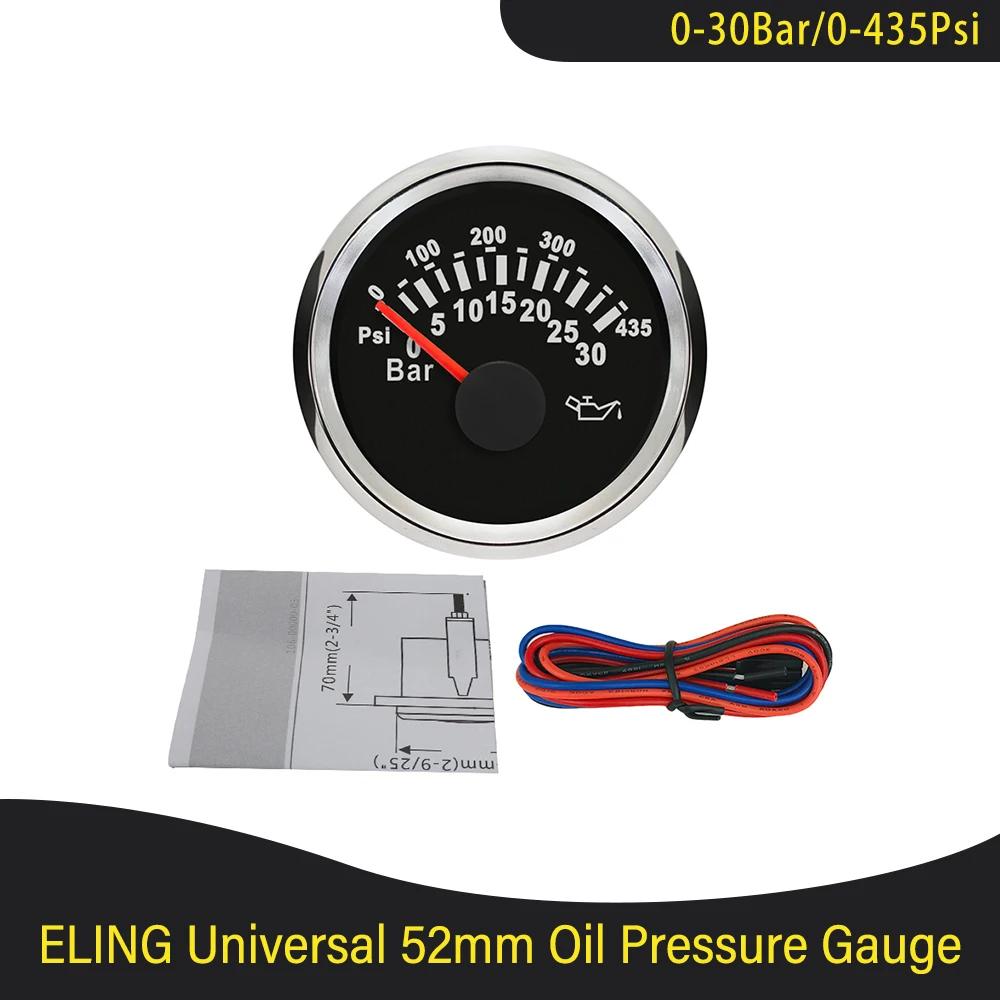 52mm Waterproof Oil Pressure Gauge Meter 0-30Bar 0-435Psi with Red Backlight for 12V 24V Truck Yacht Car Boat Universal