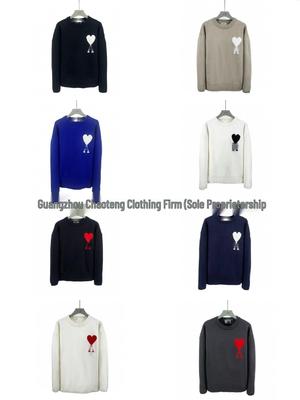 Unisex Love Heart Classic Round Neck Jacquard Sweater - Loose, Trendy Knitwear
