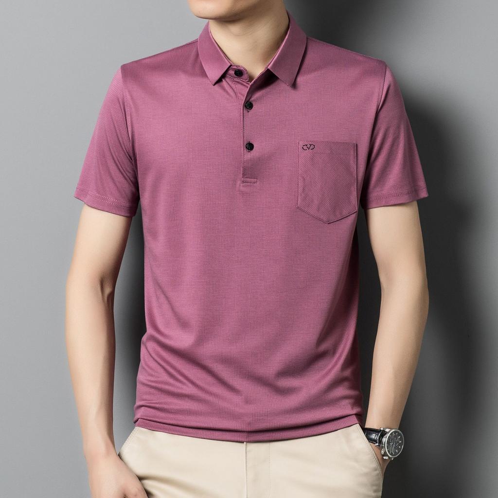 Middle-aged Men's Short-sleeved Summer New T-shirt Solid Color Lapel Pocket Dad Casual Top Men's T-shirt