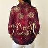 Women's Casual Christmas Print Collared Button-Up Blouse with Three-Quarter Sleeves
