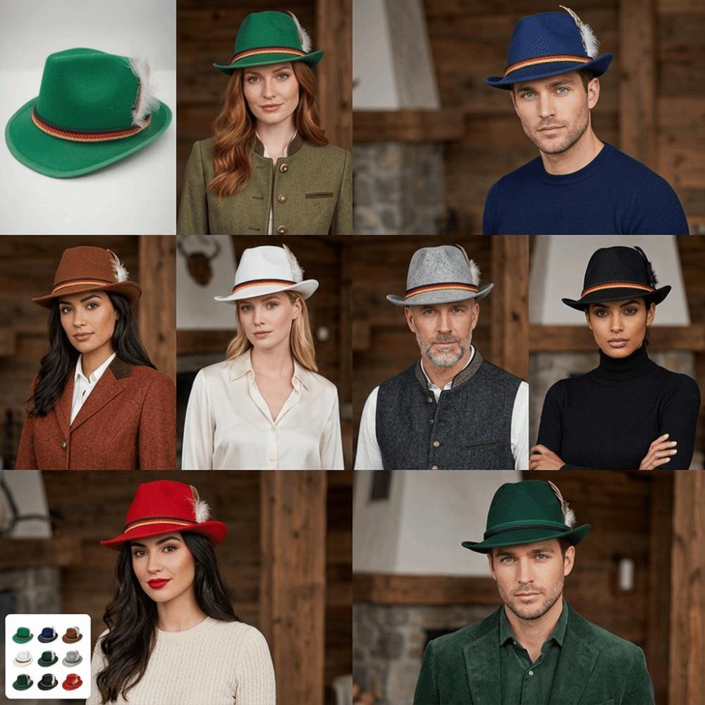 Structured Brim Bavarian Feather Hat Decorative Side Cord Jazz Cap Panama Hat Men Women