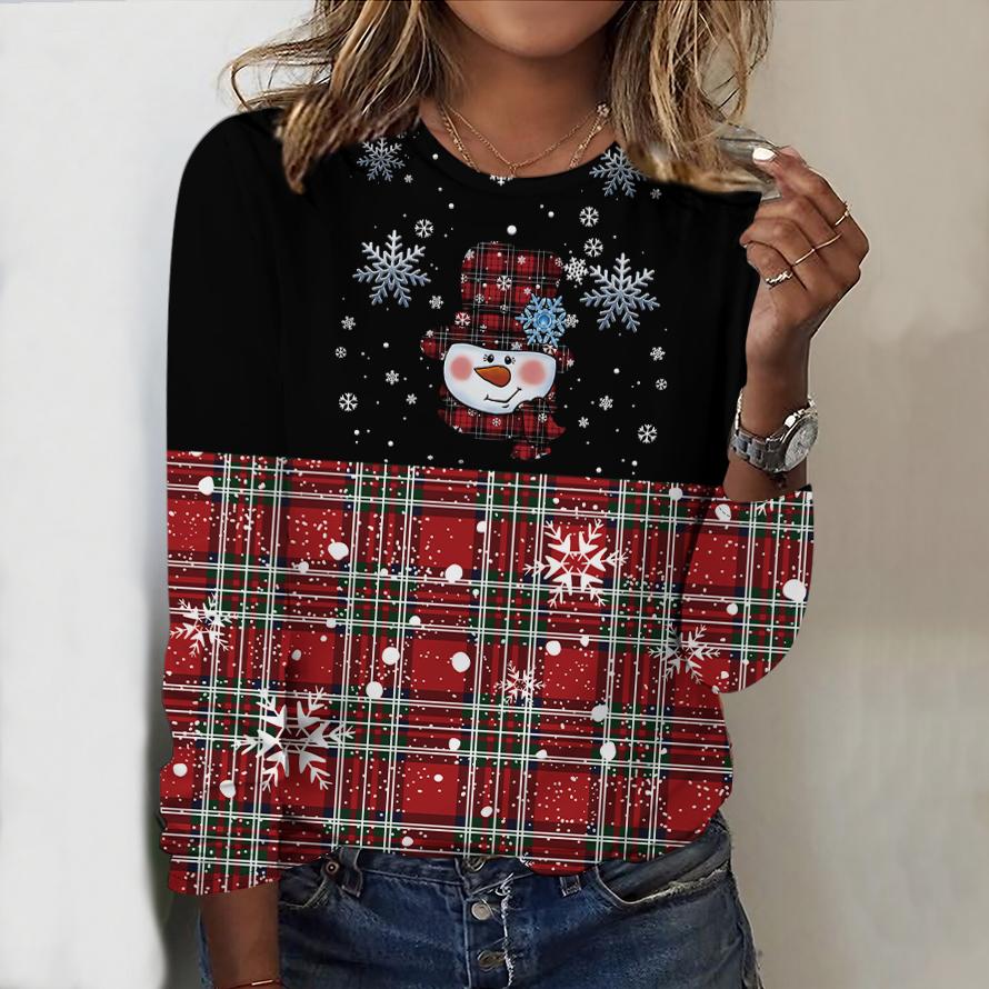 2025 Høst & Vinter Dame Ny Casual Rund Hals Langermet Topp 3D Julemønster Ideell Halloween Julegave