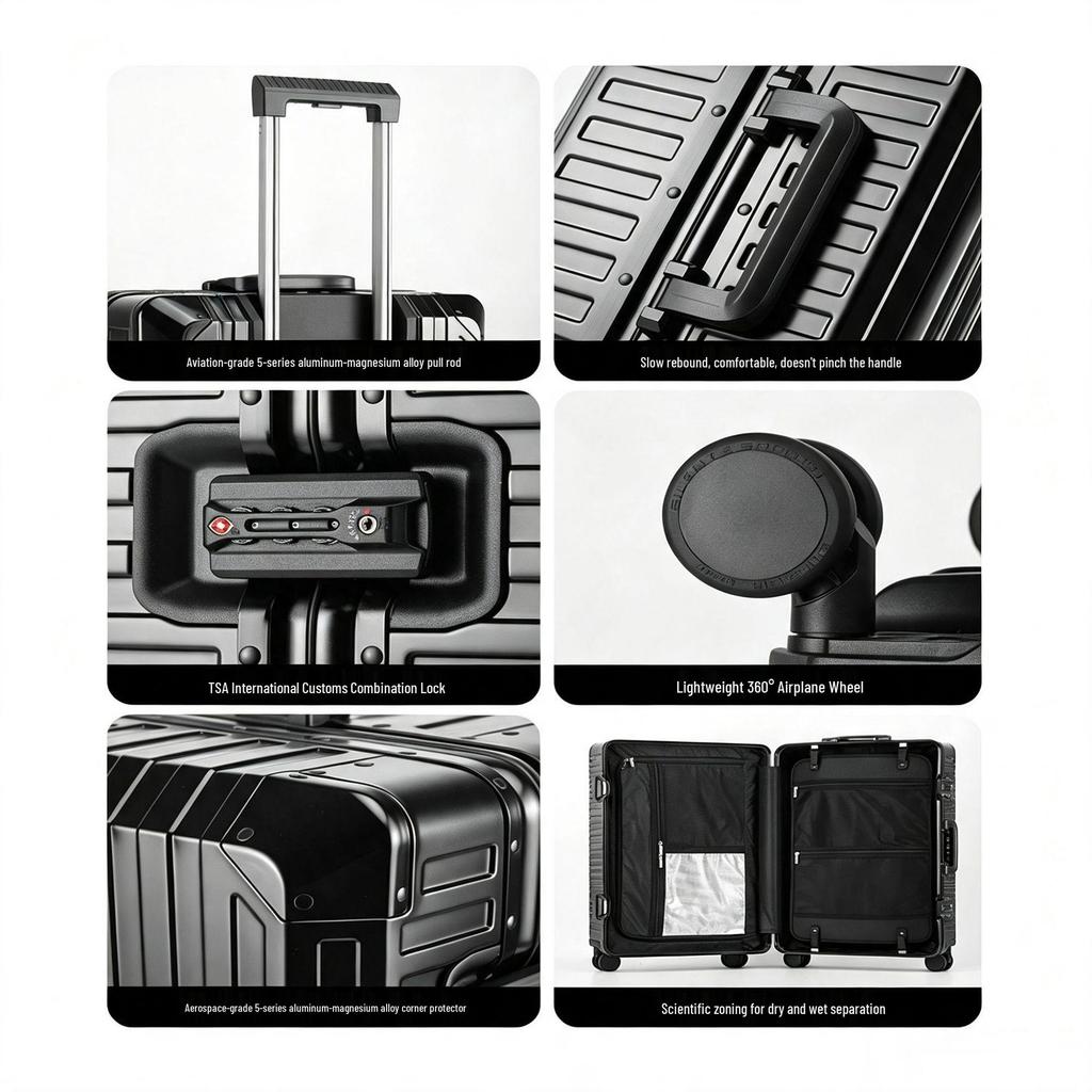 20-Inch Women's & 26-Inch Men's Aluminum-Magnesium Alloy Suitcase with Metal Telescopic Handle & Password Lock.