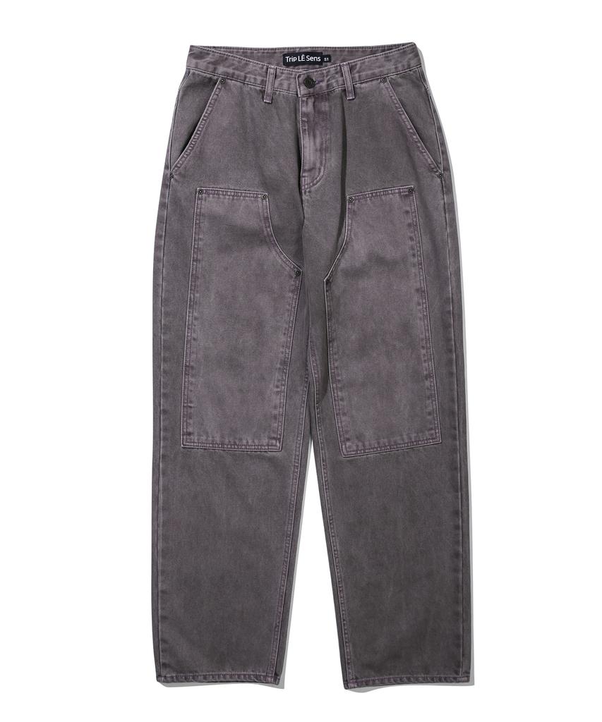 TRIP LE SENS Unisex Carpenter Color Denim Pants_Grey