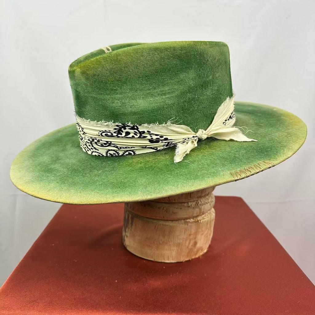 Hot Sale Pork Pie Top Hat Woolen Hat Ringed British Men's Ladies Jazz Hat