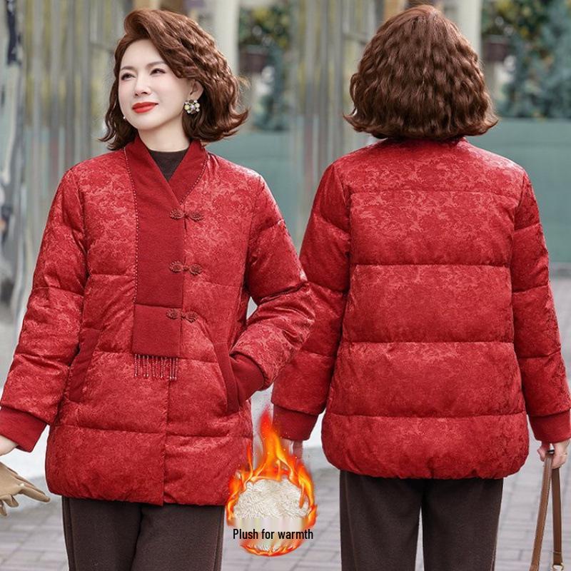 Mamas Winter-Samt-Steppjacke - Damenmantel im chinesischen Stil für mittlere und ältere Jahre, perfekt für Herbst/Winter & Schwiegermutter-Hochzeitsbankette.