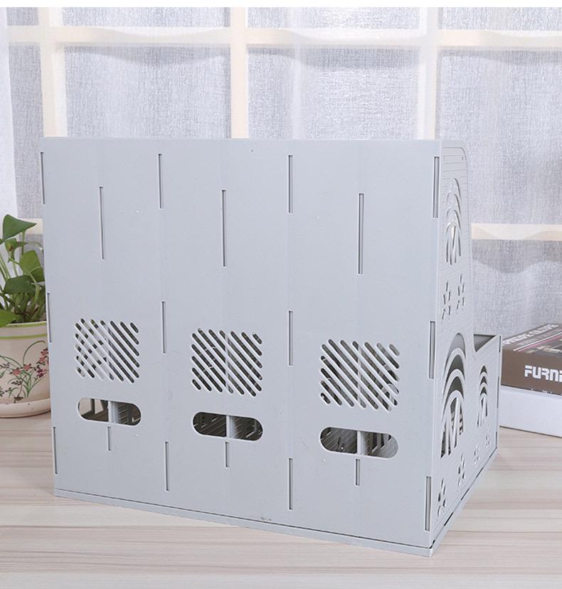 Six-Section Desktop File Organizer: Plastic File Rack & Pocket Holder with Logo Printing for Office Storage.