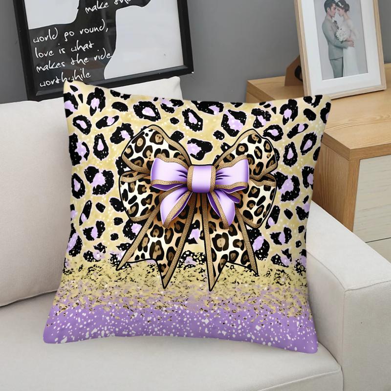 Y2K Style Bow Print Throw Pillow,Glitter Ombre Pink Yellow Pillowcase, Fashion Home Decor Cushion Case For Bedroom Living Room