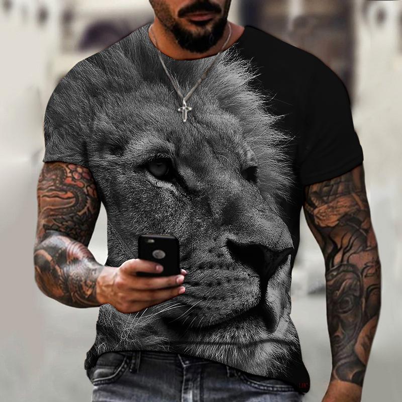 2021 Summer Men Tee 3D Printing Hot Cartoon Animal Lion Pattern T-shirt Casual Street Trend Short-Sleeved Loose Oversized Top