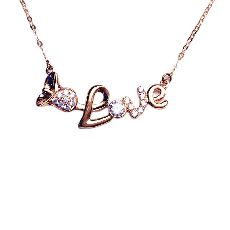 Purple Gold Women'S Diamond Letter Necklace Fashion Trend Rose Gold Clavicle Chain Jewelry