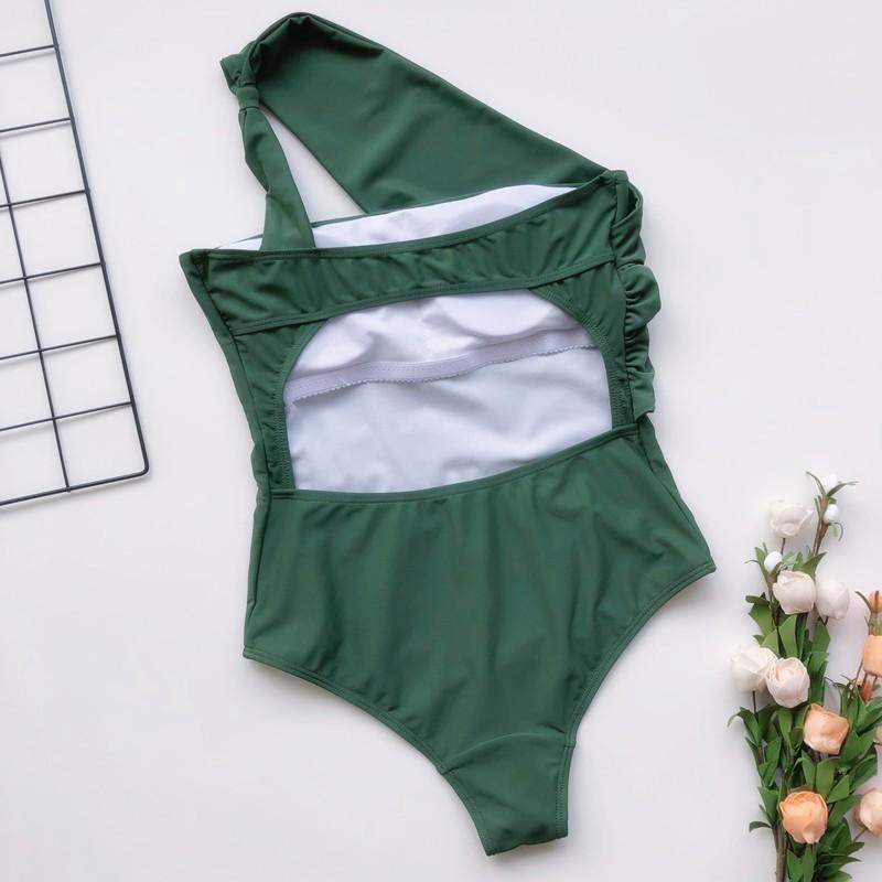 Costume da bagno push up da donna estivo Costume da bagno solido Costume da bagno a vita alta con una spalla