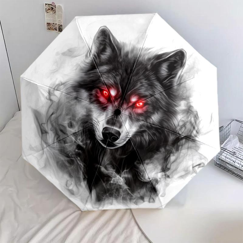 Rauchwolf-Muster, automatisch faltbarer Regenschirm, tragbares und faltbares Design, 8 Speichen, ein Weihnachts- oder Geburtstagsgeschenk.