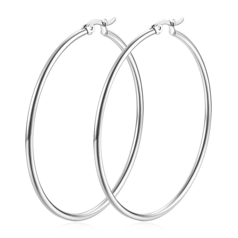 Stainless Steel Round Hoop Earrings: Simple, Versatile 2MM Titanium Studs стальной