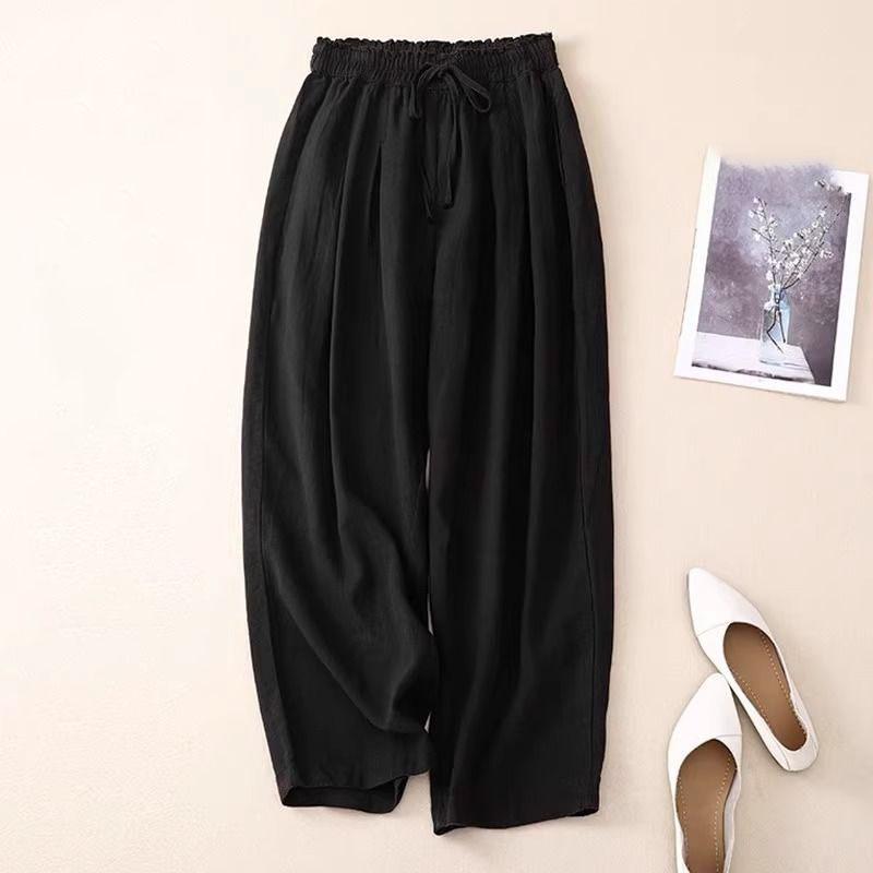 Women's Cotton-Linen Wide-Leg Pants - Smooth Drape Versatile Style Nine-Point Length