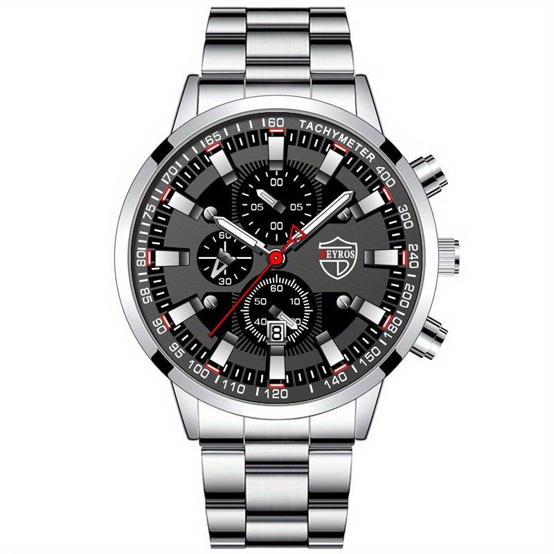 

DEYROS Fashion Business Мужские кварцевые часы со стальным браслетом и календарем, мужской подарок