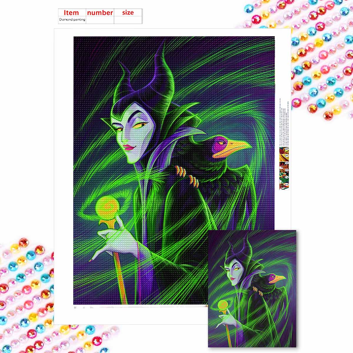 

Full Round Diamond Painting The Witch and The Crow Art Rhinestone Picture Mosaic DIY 5D Cross Stitch Embroidery Home Decoration Round 20x30cm