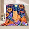 1PC Cat and Sunflower Flowers Print Blanket 4 Season Soft Fluffy Throw Kids Adult Quilt Sofa Throw Blanket  Travel Camping