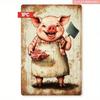 Vintage Pig Chef Metal Sign 8x12 Inch, Retro Funny Farmhouse Kitchen Wall Decor for Home Bar Man Cave