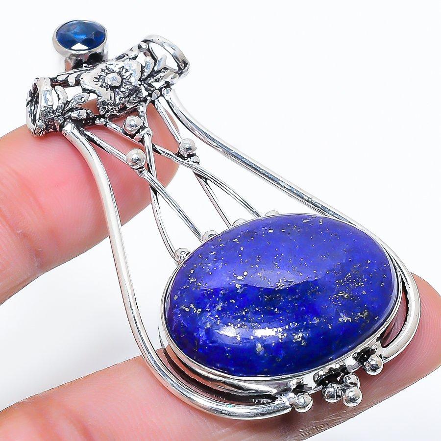 

Ювелирная подвеска ручной работы с лазуритом и голубым топазом, 2,44 дюйма SR-10381