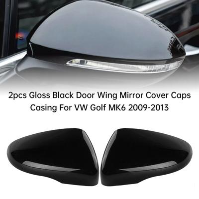 2pcs Gloss Black Door Wing Mirror Cover Caps Casing For VW Golf MK6 2009-2013