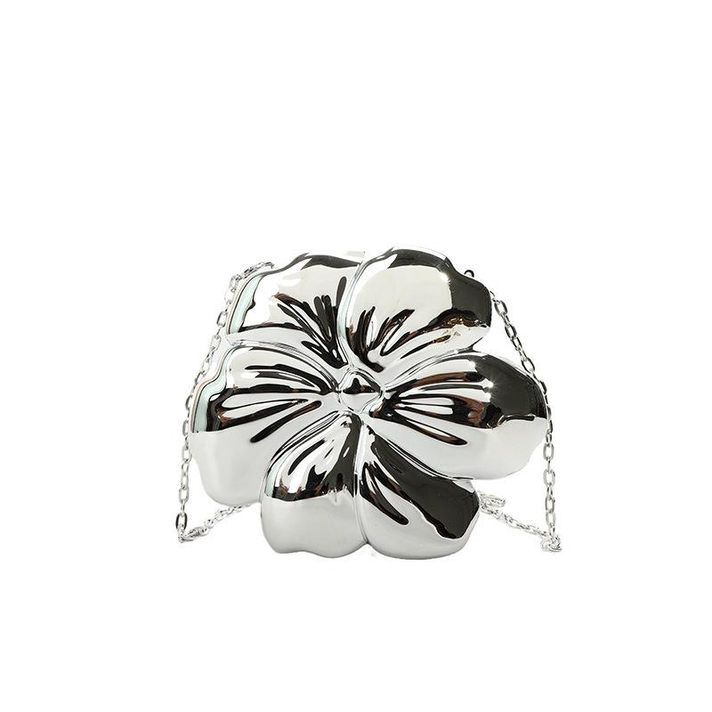 Fashion Metal Flower Shaped Crossbody Bag for Women Gold Box Shoulder Bags Shinny Evening Party Clutch Bag Small Phone Purses