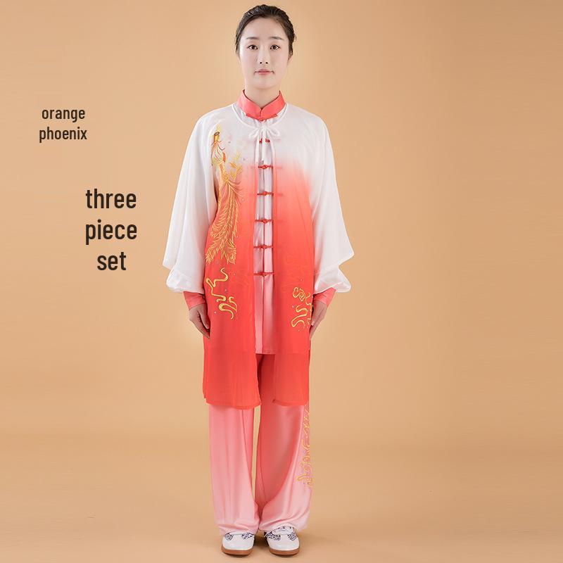 

Gradient Dragon and Phoenix Embroidered Tai Chi Suit - Three-Piece Set for Middle-aged Men and Women, Spring/Autumn Style XXXL