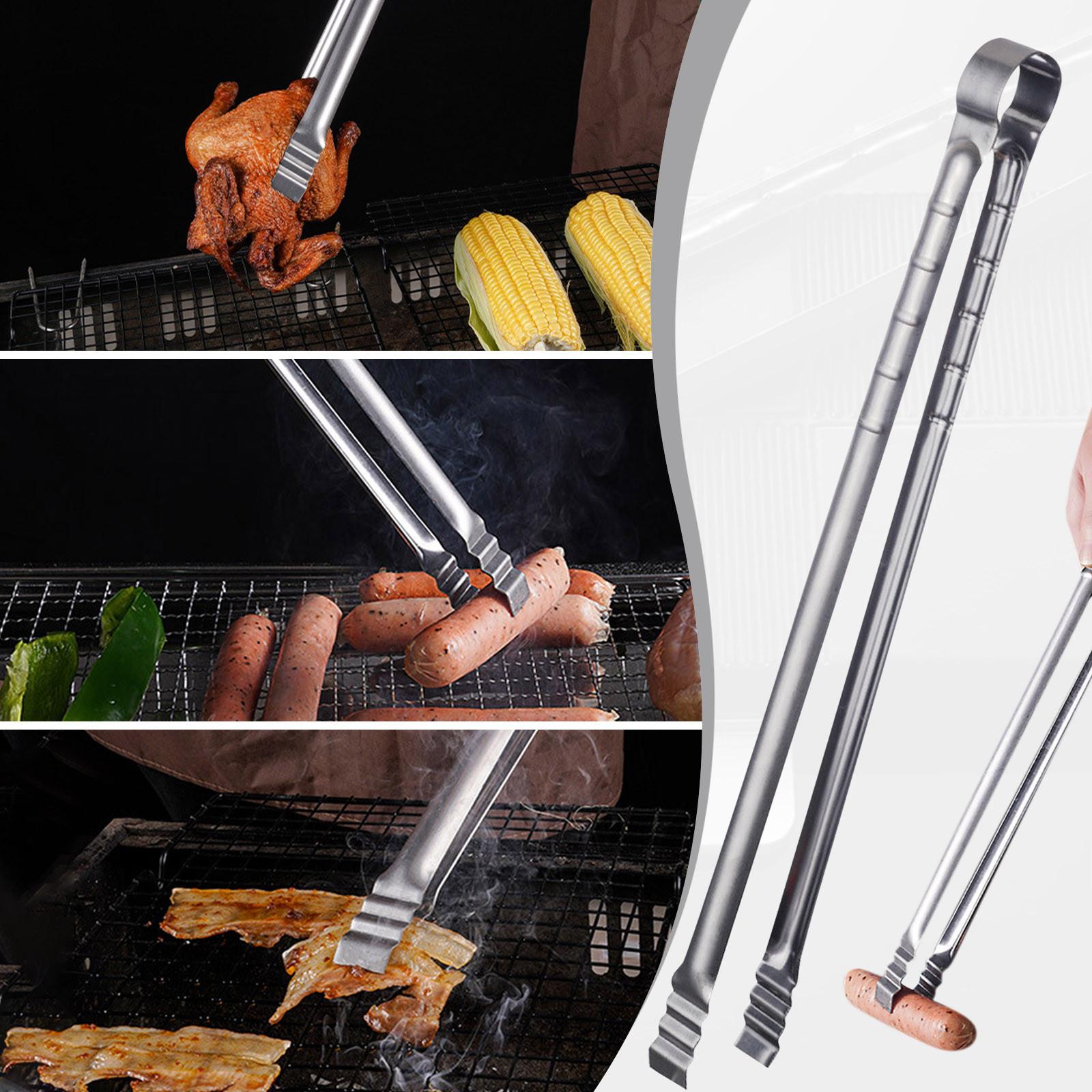 

Щипцы для переворачивания сосисок, Щипцы для барбекю из нержавеющей стали, Щипцы для гриля с длинной ручкой, Металлический зажим для переворачивания хот-догов, Многоцелевой серебряный