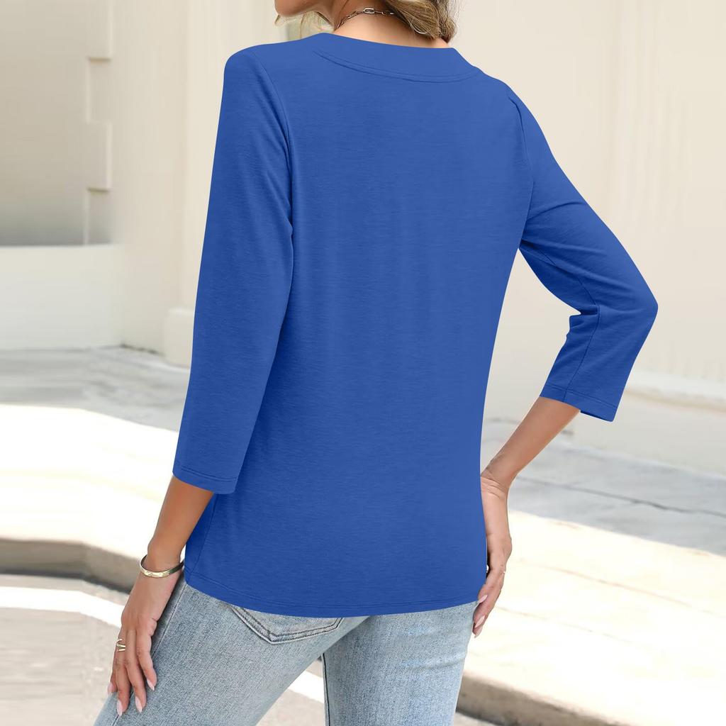 Mode Femme Décontracté Imprimé Chemise Boutonnée Manches Longues 3/4 Tops