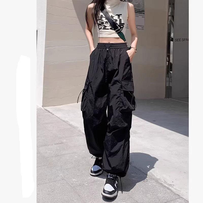 High Street Overalls Jazz Dance Loose and Skinny Wide Leg Sports Pants Versatile Casual Straight Tie Pants Tide