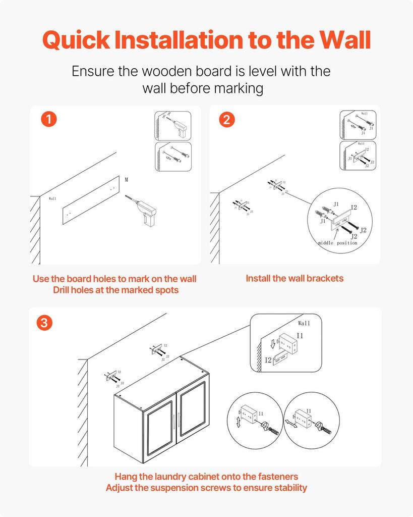 Laundry Room Wall Cabinet, 2-Tier Wall Mounted Hanging Cabinet with Adjustable Shelf, Cupboard Storage with 2 Doors, for Kitchen, Bathroom, Laundry,