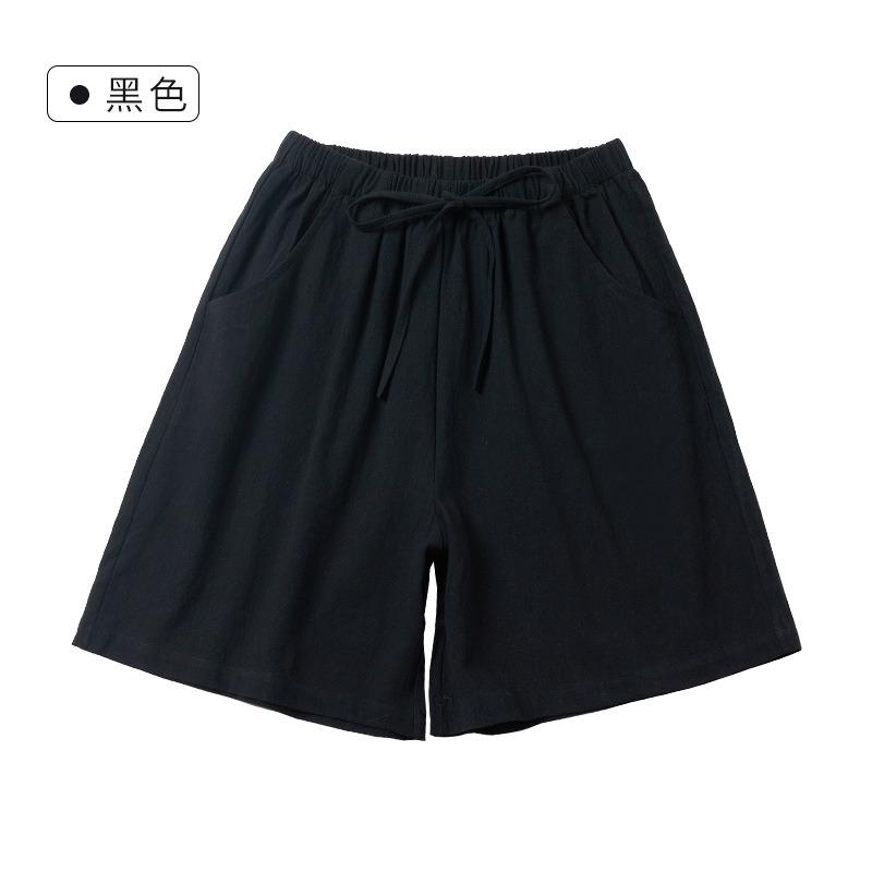 Cotton and Linen Five Quarter Pants Spring Leisure Sports Loose High Waist Wide Leg Pants Casual Shorts Women