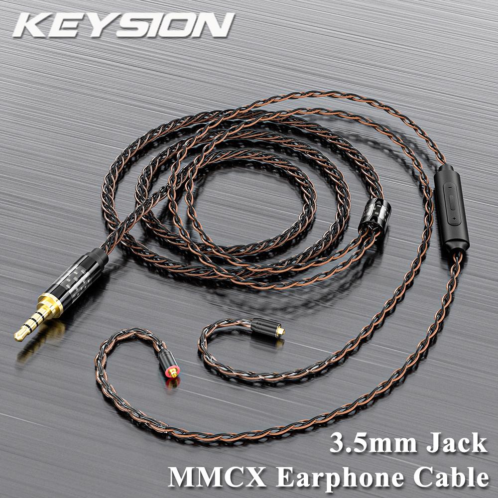 KEYSION 0,78mm 2-Pin MMCX 8-adriges Mikrofon Upgrade Kopfhörerkabel 3,5mm Einkristallkupfer DIY Audio HiFi Kopfhörerkabel