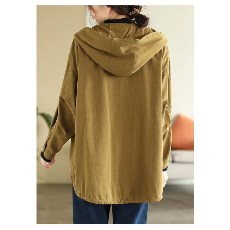 Dammode Nya Sydda Jackor med Dragkedjefickor Enfärgad Casual Lös Huvjacka Långärmad