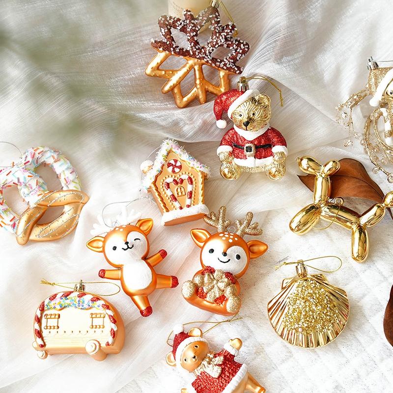 Christmas Tree Gloden Small Pendant Angel-Girls Five-Pointed Star Snowflake House Animal Hanging Ornament Xmas Tree Decoration