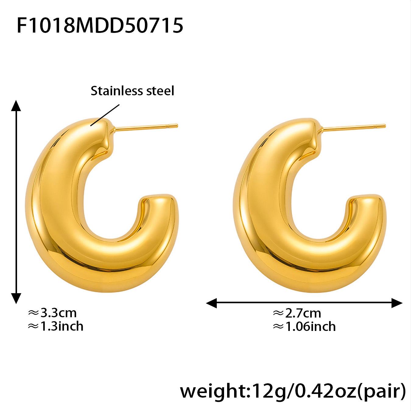 Elegant 18k Gold-Plated C-Shaped Geometric Earrings - Colorfast Stainless Steel Accessories