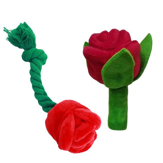 Jouet pour chien en peluche rose avec couineur, jouet à mâcher interactif pour petits et moyens chiens, peluche douce en forme de fleur.