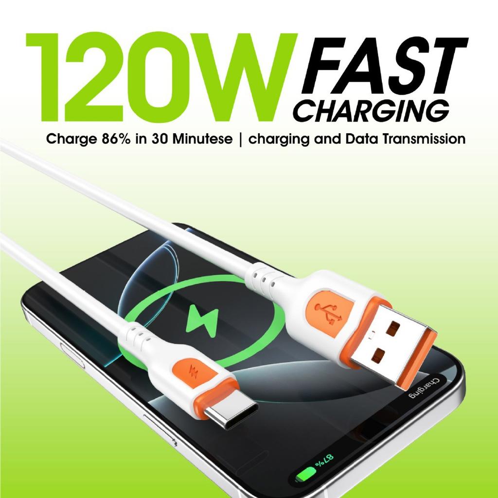 120W 6A USB‑A to Type‑C Super Fast Charging Cable Soft Silicone High‑Speed Data Sync Charger Cord Black White For Huawei Xiaomi