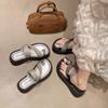 Thick-bottomed versatile heightening beach slippers summer new fashion outer wear rhinestone cover toe muffin bottom slippers women