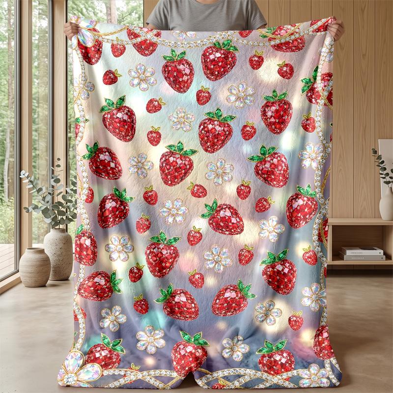 Strawberry Garden Pattern Theme Blanket Lightweight Warm Flannel Blanket Decorative Throw Blanket for Home Decoration