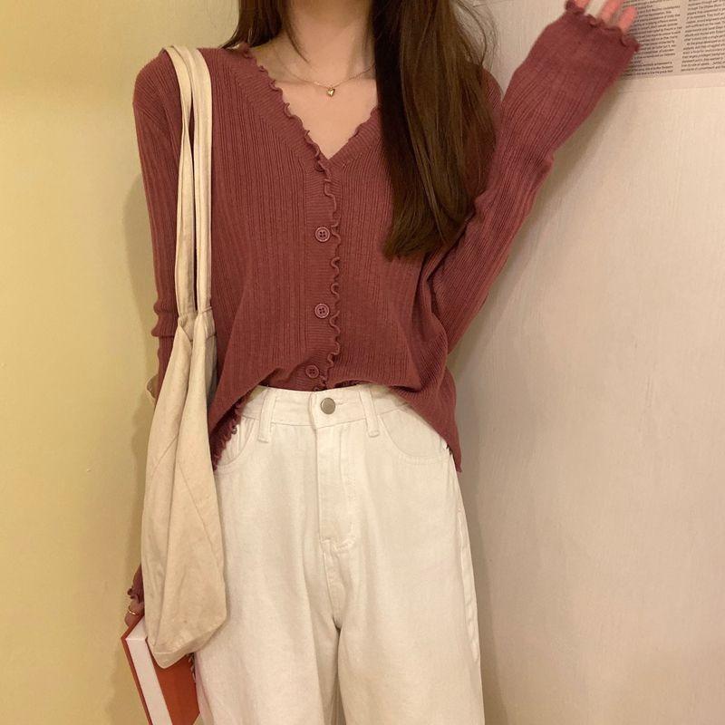 

Вязаный кардиган большого размера для женщин, белая базовая рубашка, универсальная рубашка с длинным рукавом и V-образным вырезом, скрывающая живот для полных мм average size [recommended 80-60kg] фуксия