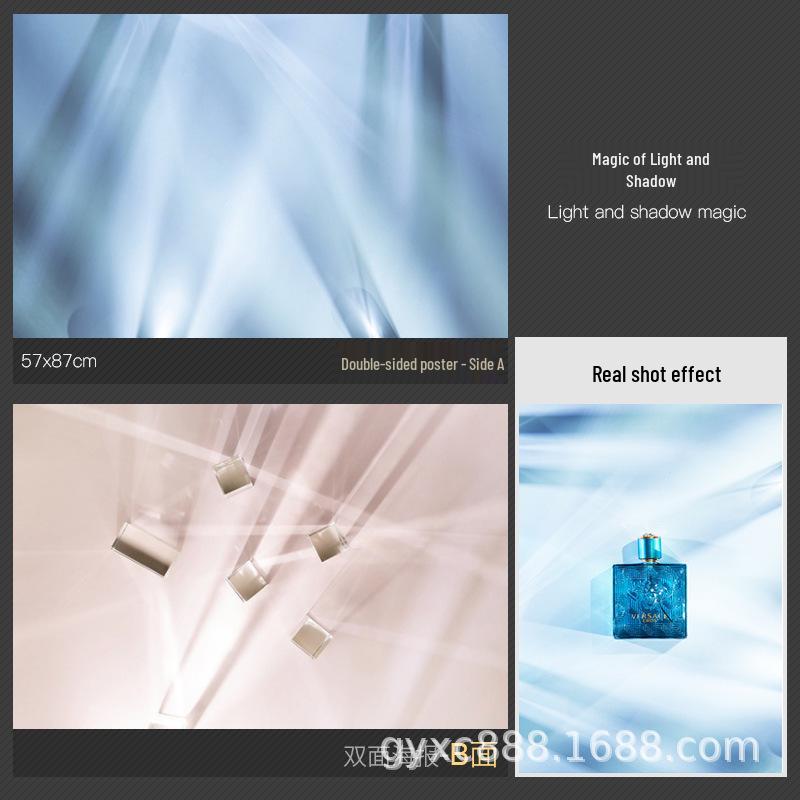 3D Double-Sided Photography Backdrop with Tree Shadows, Blue Sky, and White Clouds for Still Life, Food, and Makeup Photography.
