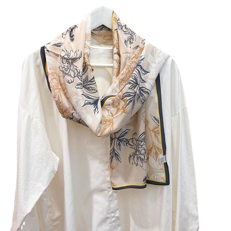 Temperament Peony Double Crepe Silk! French Rose Mulberry Silk Scarf Women'S Versatile Long Scarf Scarf