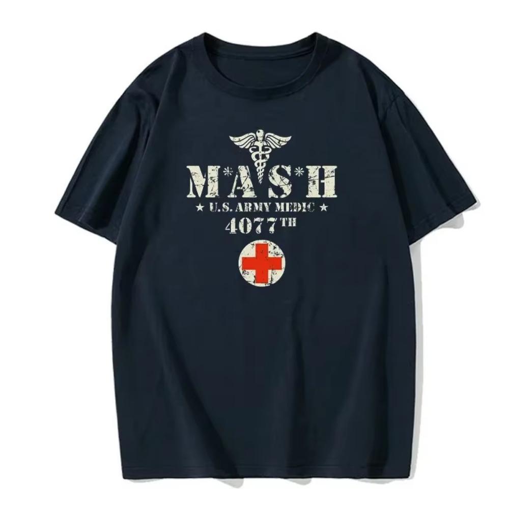 Retro Mash TV Show Men's Printed T-Shirt 100% Cotton European Size T-Shirt Summer Round Neck Solid Color Versatile T-Shirt