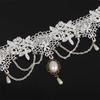 Vintage Punk Fransen Imitation Perle Weiß Choker Damen Schmuck Braut Spitze Halskette