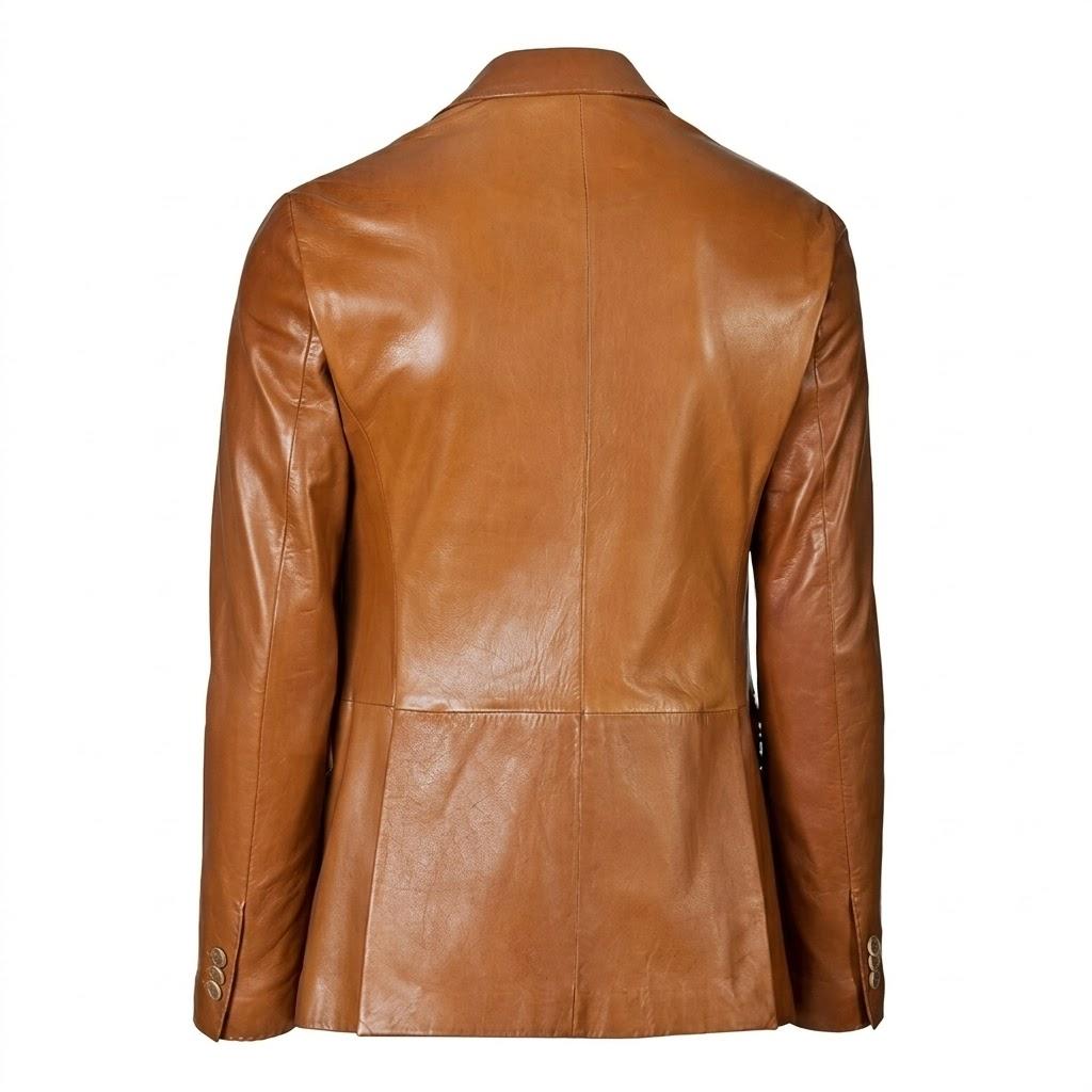 Men's Blazer Brown Two-Button Handmade Lambskin Leather Formal Wear Genuine Soft Fit