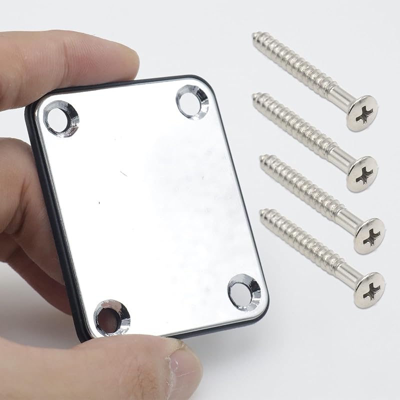 CashBeat Black Electric Bass Guitar Neck Plate, Strengthening Joint Connecting Plate for Guitar Parts, Compatible with Fender Style Stratocaster серебряный