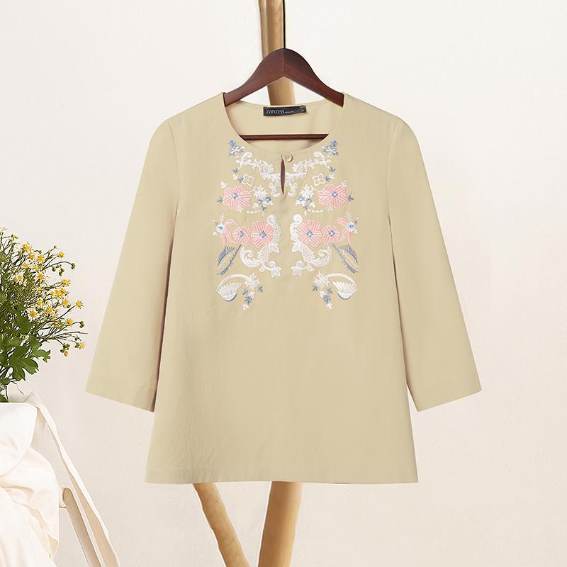 

ZANZEA Women Floral Embroidery Loose Casual 3/4 Sleeve Blouse 5XL абрикосовий
