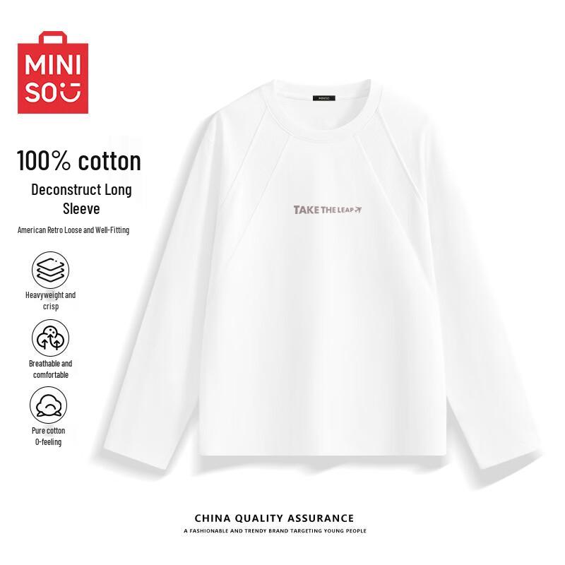 MINISO Men's American Style Long-Sleeve Cotton T-Shirt