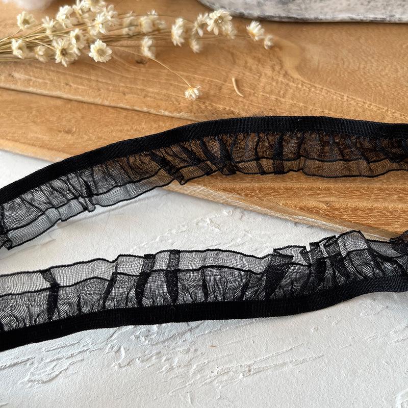 Material organza din dantelă neagră pentru îmbrăcăminte și accesorii DIY - Decorare decolteu și tiv fustă