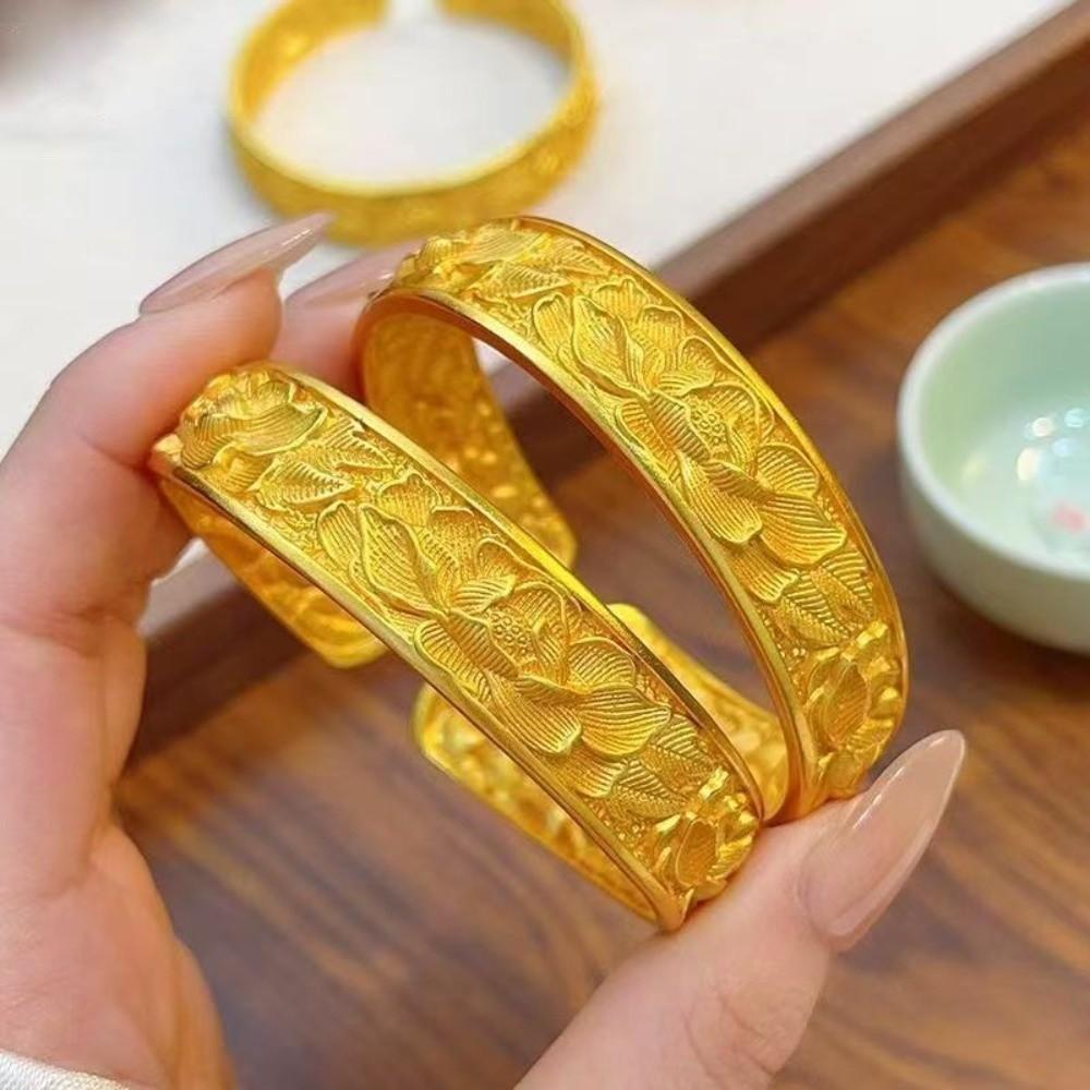 Opening Chinese Style Bangle Wide Wrist Jewelry Classical Golden Bracelets Groom